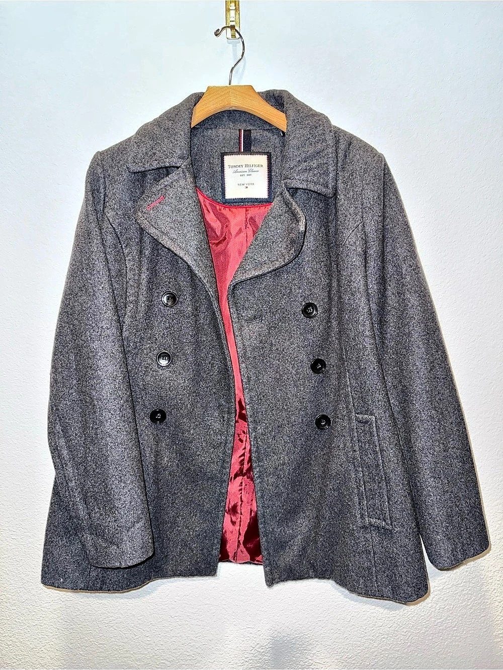 Tommy Hilfiger Women’s Gray Wool Blend Double-Breasted Peacoat – Size M